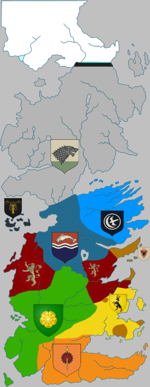 A map of The Seven Kingdoms with political borders.